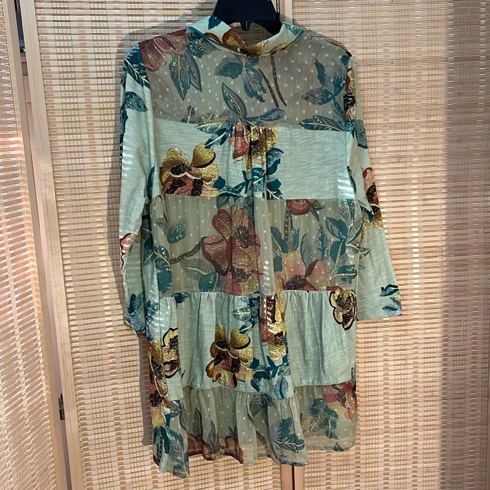 Soft Surroundings floral cotton knit three-quarter length sleeve blouse med